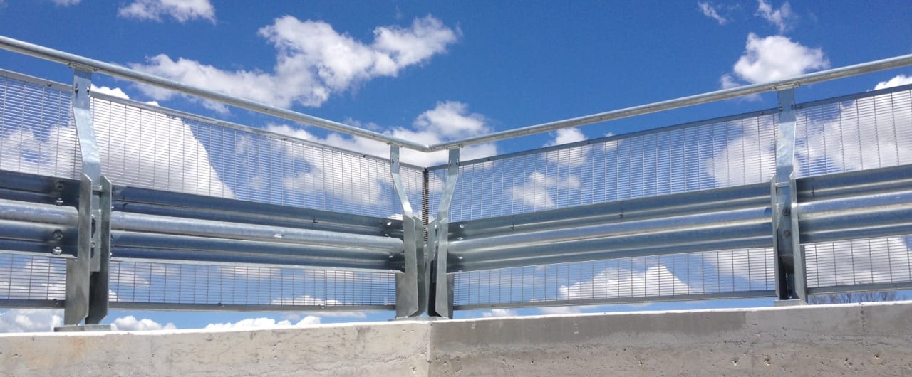 Canterbury Hurlestone Park RSL Car Park Barrier Project rhino stop type 4 with mesh infill and handrail installed at coles torronga carpark