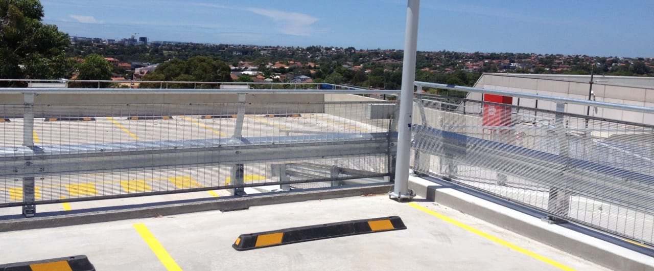 Canterbury Hurlestone Park RSL Car Park Barrier Project rhino stop sky edge fall protection installation at coles toroonga