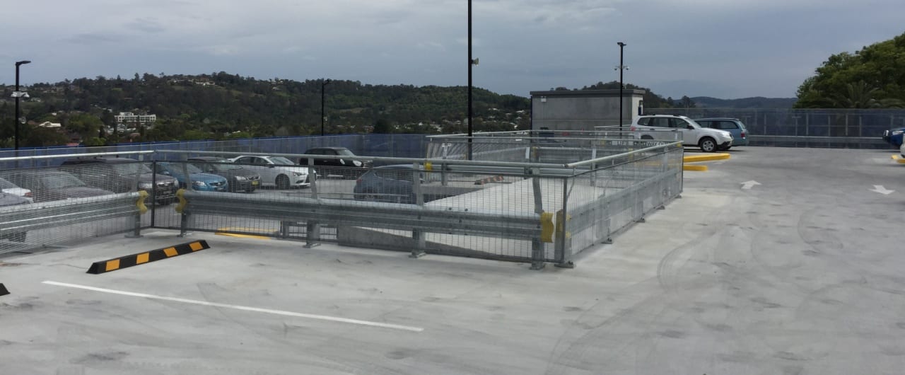 Lismore Hospital Car Park Barrier Project rhino stop type 4 installed at the top level on lismore hospital car park