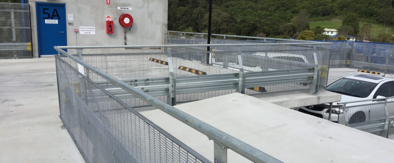 Lismore Hospital Car Park Barrier Project rhino stop type 4 safety split level protection installed at lismore hospital carpark