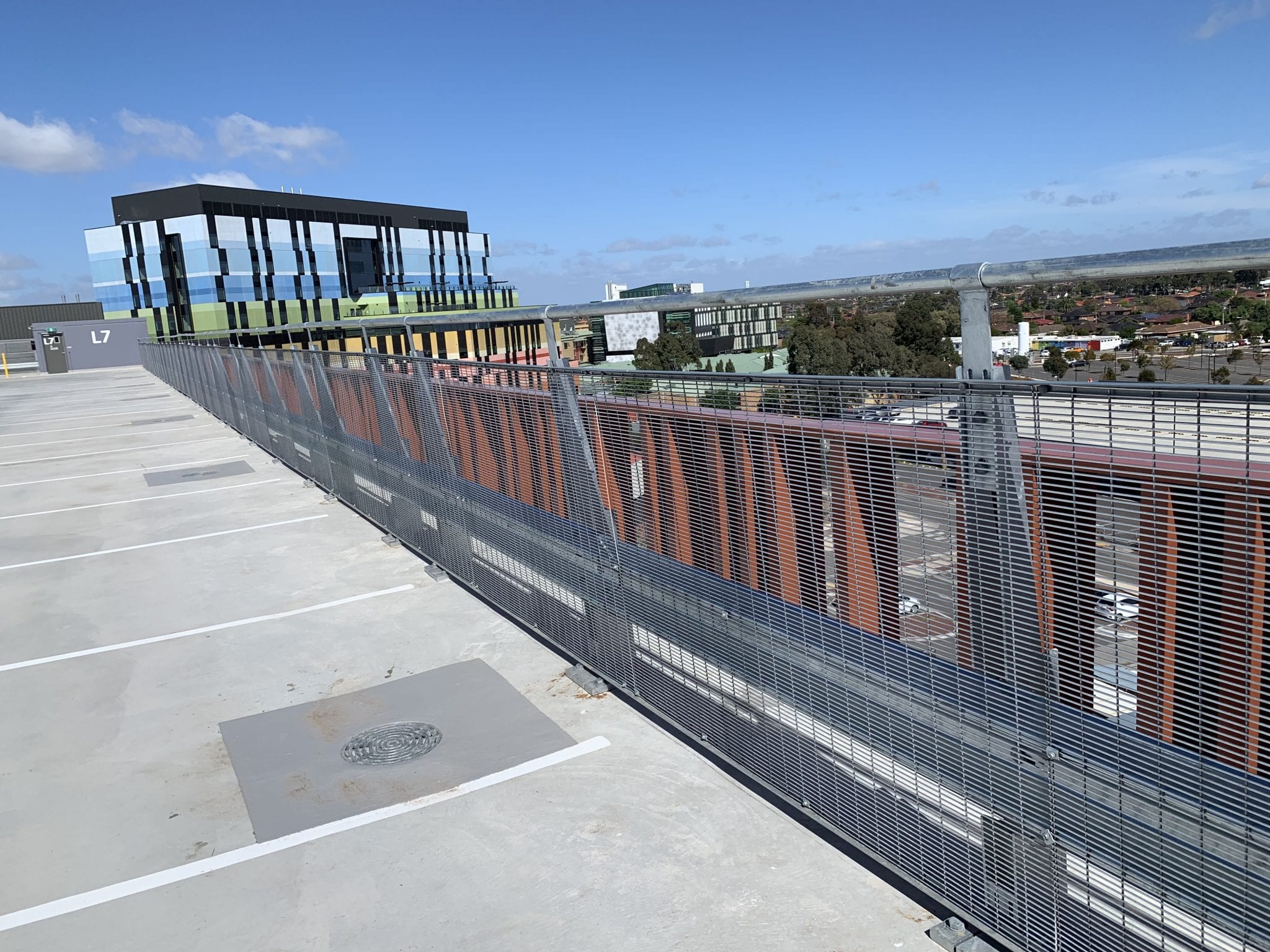 RHINO-STOP® Screen Guardrail car park anti climb protection with rhino stop screen