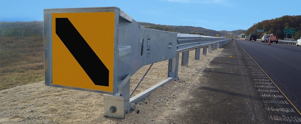 road safety barrier attached with mash skt end terminal