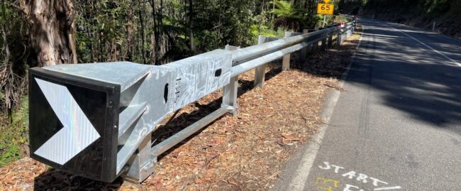 MASH SKT End terminal installed at the end of a guardrail barrier