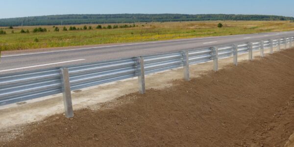 Fully installed ramshield edge guardrail on a road