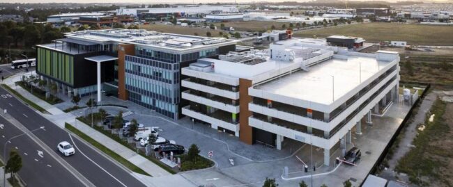 an aerial view of The George Center hospital where Safe Direction supplied RHINOSTOP® car park barrier