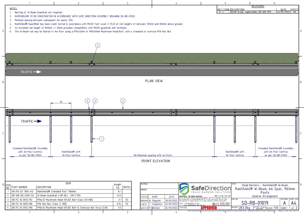 RamShield W-Beam Assembly, 6m span without posts