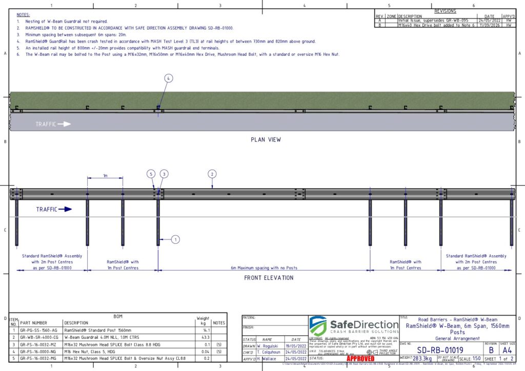 RamShield W-Beam Assembly, 6m span without posts